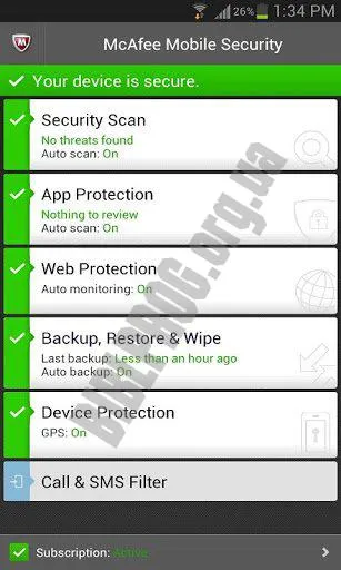 Скриншот McAfee Mobile Security 1
