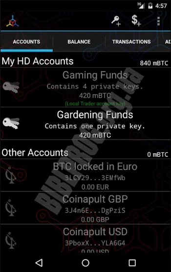 Скриншот MyCelium Bitcoin Wallet 2